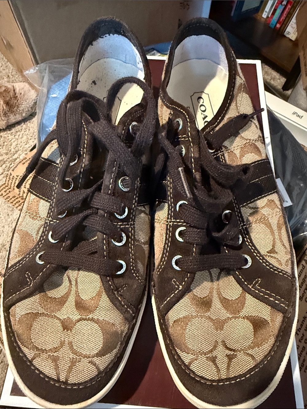 Coach Brown Monogram Canvas Lace-Up Sneakers for Men